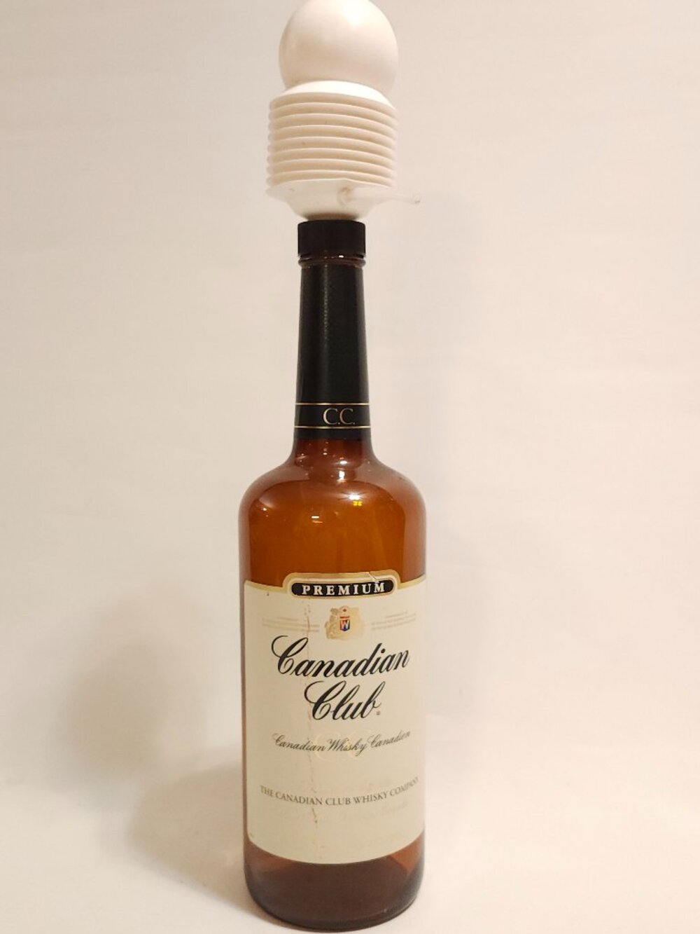 Canadian Club Whisky Bottle with White Vacuum Pump Stopper Brown Glass PREMIUM